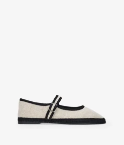 Bosanova Ballerines Et Mary Janes | Ballerines en toile beige avec bride sur le cou-de-pied