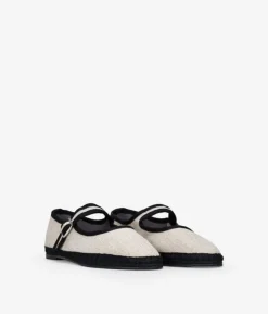 Bosanova Ballerines Et Mary Janes | Ballerines en toile beige avec bride sur le cou-de-pied