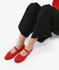 Bosanova Ballerines Et Mary Janes | Ballerines en toile rouge avec bride sur le cou-de-pied
