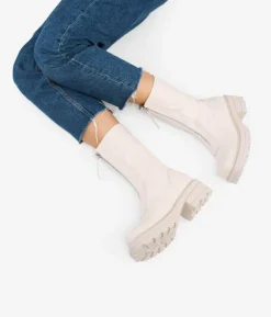 Bosanova Bottes Semelles Track | Beige ankle boots with zipper