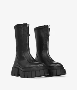 Bosanova Bottes Semelles Track | Bottes De Plateforme | Black boots with zipper and platform