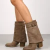Bosanova Bottes À Talons | Bottes Cowboy | Boots à talons taupe avec guêtre