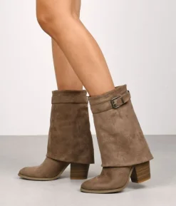 Bosanova Bottes À Talons | Bottes Cowboy | Boots à talons taupe avec guêtre