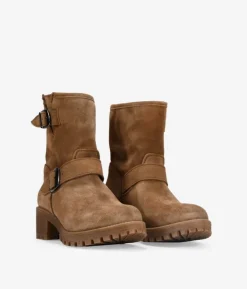Bosanova Bottes De Motard | Chaussures En Cuir | Boots en cuir suédé taupe à boucles