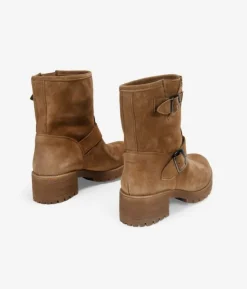 Bosanova Bottes De Motard | Chaussures En Cuir | Boots en cuir suédé taupe à boucles