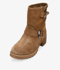 Bosanova Bottes De Motard | Chaussures En Cuir | Boots en cuir suédé taupe à boucles