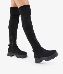 Bosanova Bottes Semelles Track | Bottes Hautes | Boots hautes en daim noir à semelle track