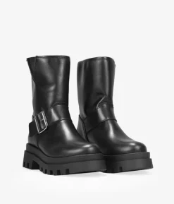 Bosanova Bottes Semelles Track | Bottes De Motard | Boots motardes en cuir noir avec boucle