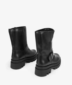 Bosanova Bottes Semelles Track | Bottes De Motard | Boots motardes en cuir noir avec boucle