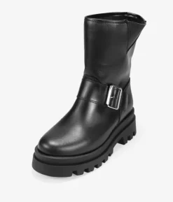 Bosanova Bottes Semelles Track | Bottes De Motard | Boots motardes en cuir noir avec boucle