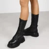 Bosanova Plateformes | Bottes Semelles Track | Bottes hautes noires à lacets