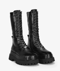 Bosanova Plateformes | Bottes Semelles Track | Bottes hautes noires à lacets