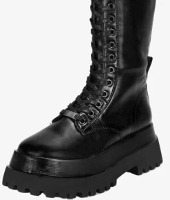 Bosanova Plateformes | Bottes Semelles Track | Bottes hautes noires à lacets