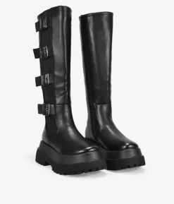 Bosanova Bottes Semelles Track | Bottines Chelsea | Bottes hautes noires avec plateforme et boucles