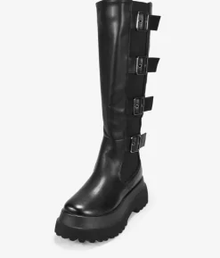 Bosanova Bottes Semelles Track | Bottines Chelsea | Bottes hautes noires avec plateforme et boucles