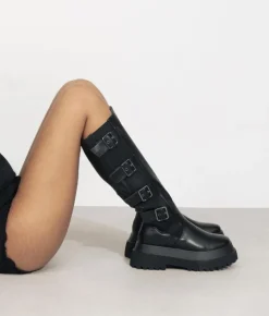 Bosanova Bottes Semelles Track | Bottines Chelsea | Bottes hautes noires avec plateforme et boucles