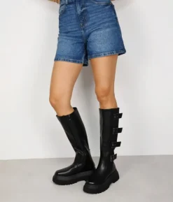 Bosanova Bottes Semelles Track | Bottines Chelsea | Bottes hautes noires avec plateforme et boucles
