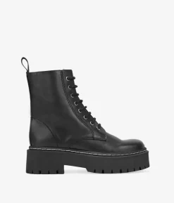 Bosanova Bottes De Plateforme | Bottes Militaires | Bottes militaires en cuir noir à lacets