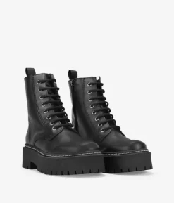 Bosanova Bottes De Plateforme | Bottes Militaires | Bottes militaires en cuir noir à lacets