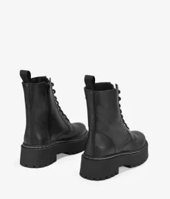 Bosanova Bottes De Plateforme | Bottes Militaires | Bottes militaires en cuir noir à lacets