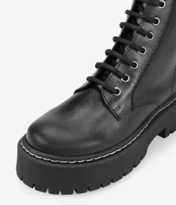 Bosanova Bottes De Plateforme | Bottes Militaires | Bottes militaires en cuir noir à lacets