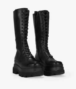 Bosanova Bottes Militaires | Bottes De Plateforme | Bottes militaires hautes noires à bout carré et plateforme XL