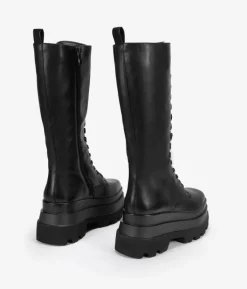 Bosanova Bottes Militaires | Bottes De Plateforme | Bottes militaires hautes noires à bout carré et plateforme XL