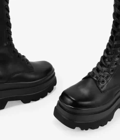 Bosanova Bottes Militaires | Bottes De Plateforme | Bottes militaires hautes noires à bout carré et plateforme XL