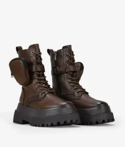 Bosanova Plateformes | Bottes Semelles Track | Bottes militaires marron avec poche