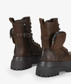 Bosanova Plateformes | Bottes Semelles Track | Bottes militaires marron avec poche