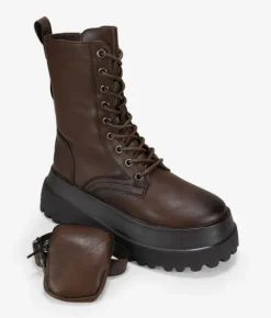 Bosanova Plateformes | Bottes Semelles Track | Bottes militaires marron avec poche