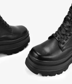 Bosanova Bottes Militaires | Bottes De Plateforme | Bottes militaires noires à bout carré et plateforme XL