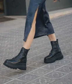 Bosanova Bottes Militaires | Bottes De Plateforme | Bottes militaires noires à bout carré et plateforme XL