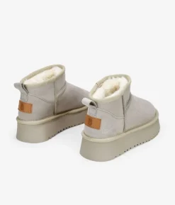 Bosanova Bottes D'hiver | Bottes De Plateforme | Bottines d'hiver en cuir taupe avec plateforme