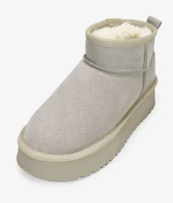 Bosanova Bottes D'hiver | Bottes De Plateforme | Bottines d'hiver en cuir taupe avec plateforme