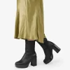 Bosanova Bottes À Talons | Bottes De Plateforme | Bottines en cuir noir à talon et fermeture éclair