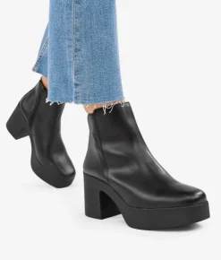 Bosanova Bottes À Talons | Bottes De Plateforme | Bottines en cuir noir à talon