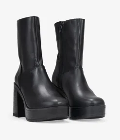 Bosanova Bottes À Talons | Bottes De Plateforme | Bottines en cuir noir à talon et fermeture éclair