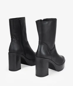 Bosanova Bottes À Talons | Bottes De Plateforme | Bottines en cuir noir à talon et fermeture éclair