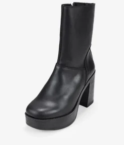 Bosanova Bottes À Talons | Bottes De Plateforme | Bottines en cuir noir à talon et fermeture éclair