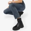 Bosanova Bottes Militaires | Bottes De Plateforme | Bottines en cuir noir avec fermeture éclair sur le devant et plateforme