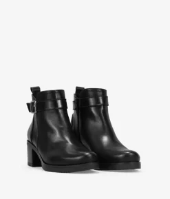 Bosanova Bottes À Talons | Bottines en cuir noir avec talon et détail boucle