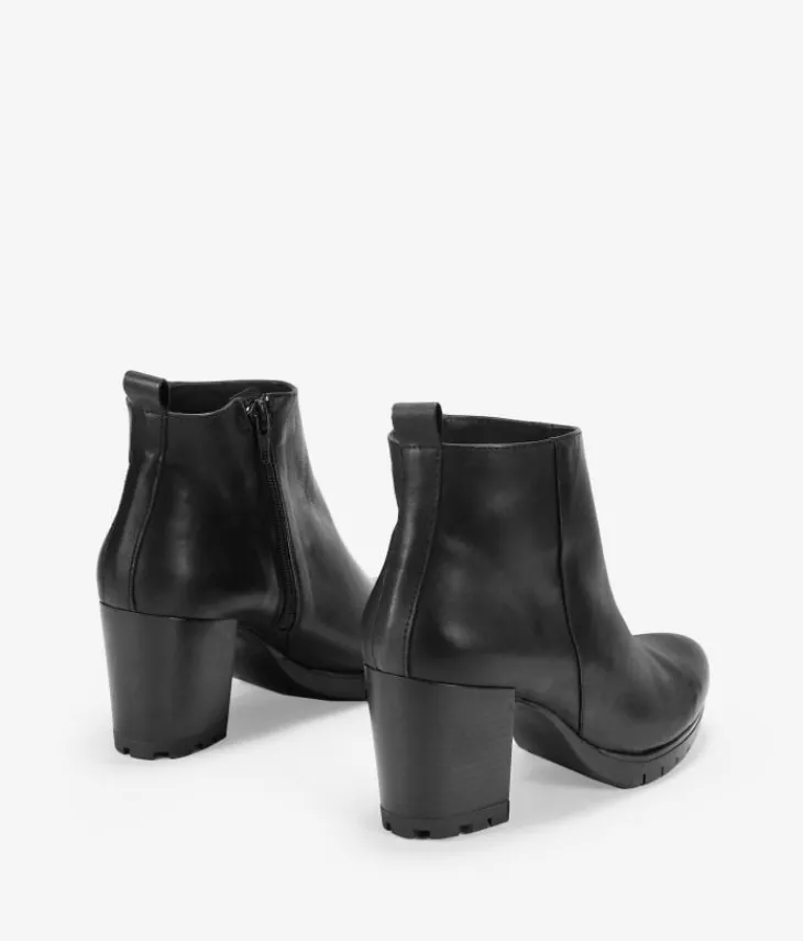 Bosanova Bottes À Talons | Chaussures En Cuir | Bottines en cuir noir avec talon et fermeture éclair