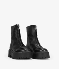 Bosanova Bottes Militaires | Bottes De Plateforme | Bottines en cuir noir avec fermeture éclair sur le devant et plateforme