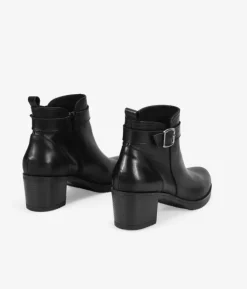Bosanova Bottes À Talons | Bottines en cuir noir avec talon et détail boucle