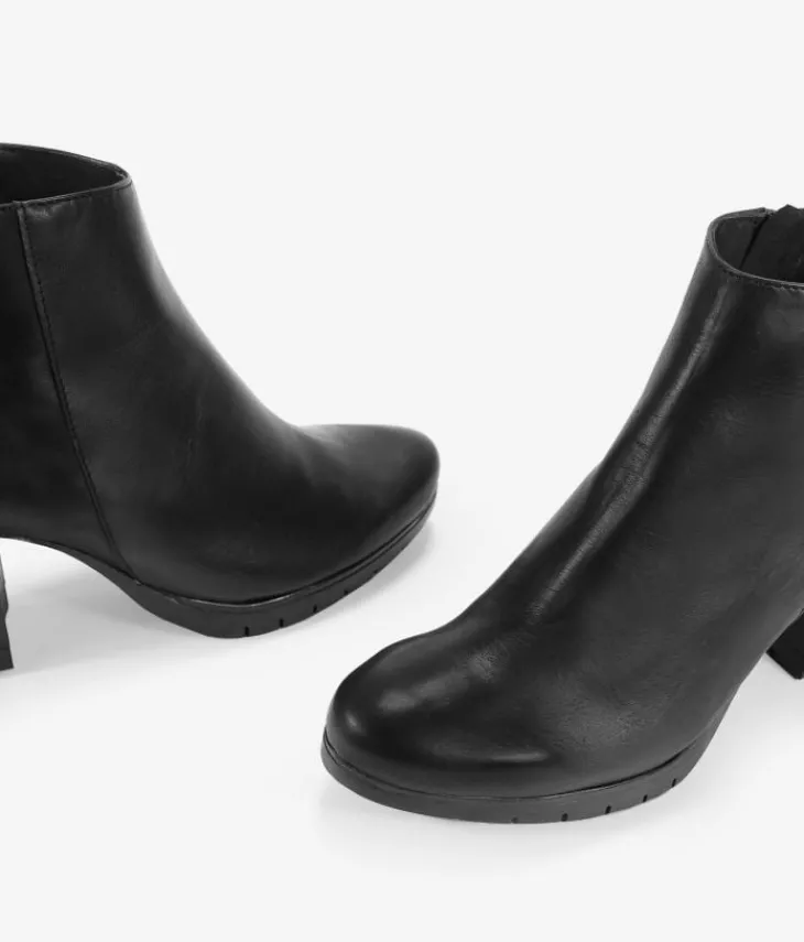 Bosanova Bottes À Talons | Chaussures En Cuir | Bottines en cuir noir avec talon et fermeture éclair