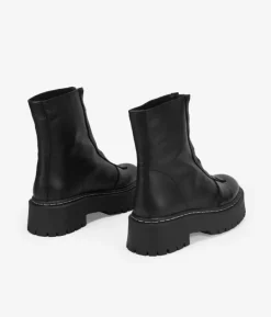 Bosanova Bottes Militaires | Bottes De Plateforme | Bottines en cuir noir avec fermeture éclair sur le devant et plateforme