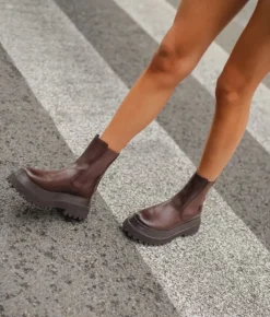 Bosanova Bottes Semelles Track | Bottes De Plateforme | Bottines marron à semelle track élastiquée