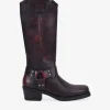 Bosanova Bottes À Talons | Bottes De Motard | Bottines motardes bordeaux avec anneau en métal