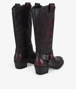 Bosanova Bottes À Talons | Bottes De Motard | Bottines motardes bordeaux avec anneau en métal